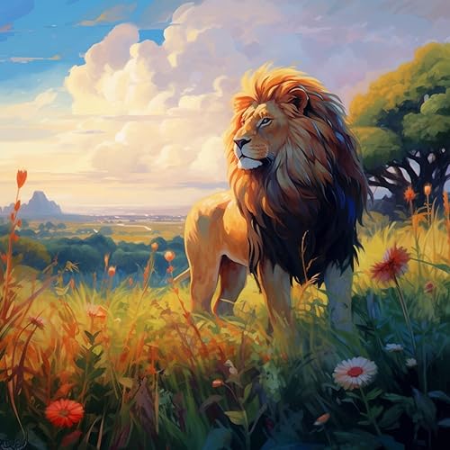 SKMN Kits de pintura por números sobre lienzo, león animal de acuarela, paisaje de bosque de fantasía, kits de pintura acrílica para bricolaje,