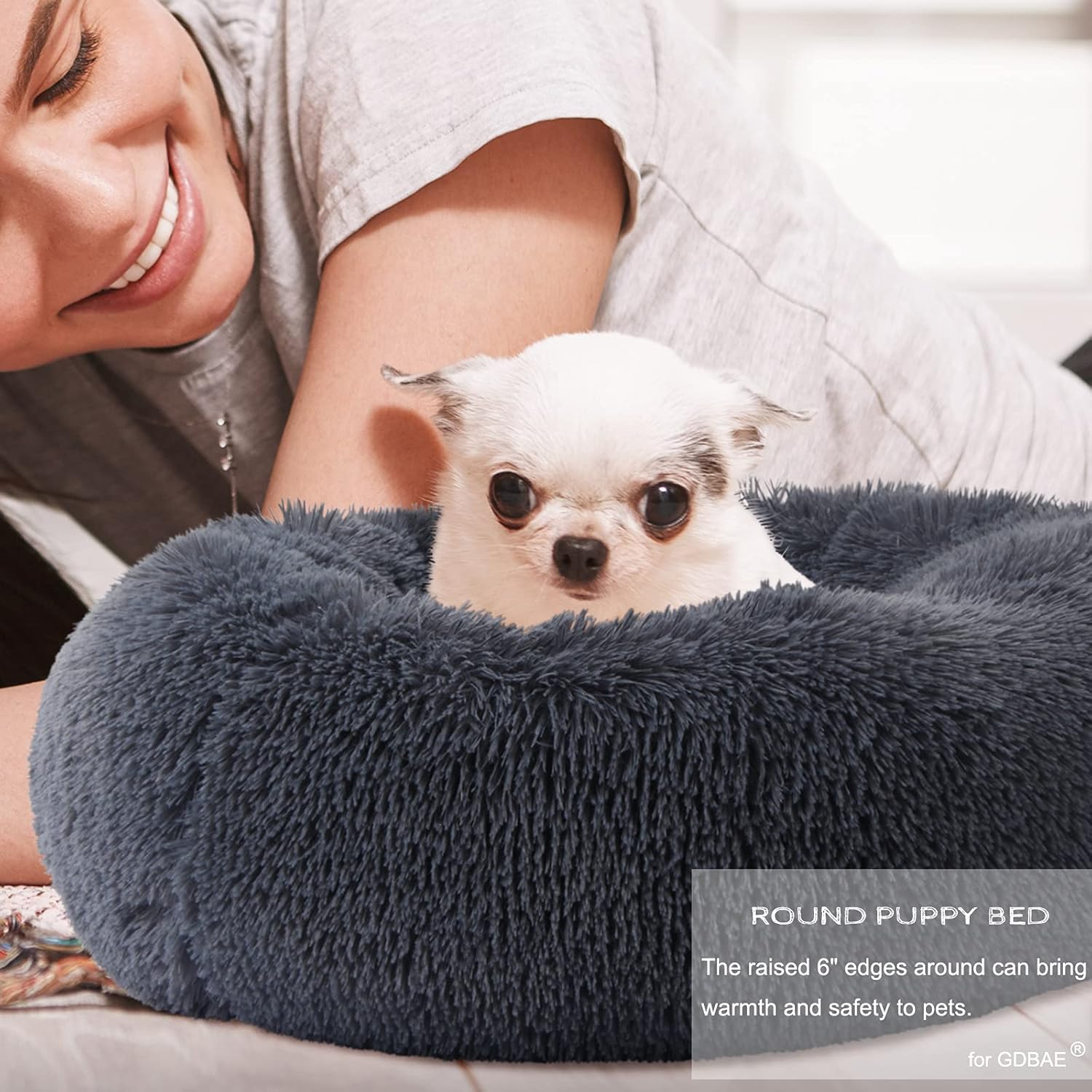 Extra Small Dog Bed for Small Dogs Washable,Donut Calming Bed for Dogs,Round Fluff Anti Anxiety Pet Bed for Puppy,Dark Gray : Pet Supplies