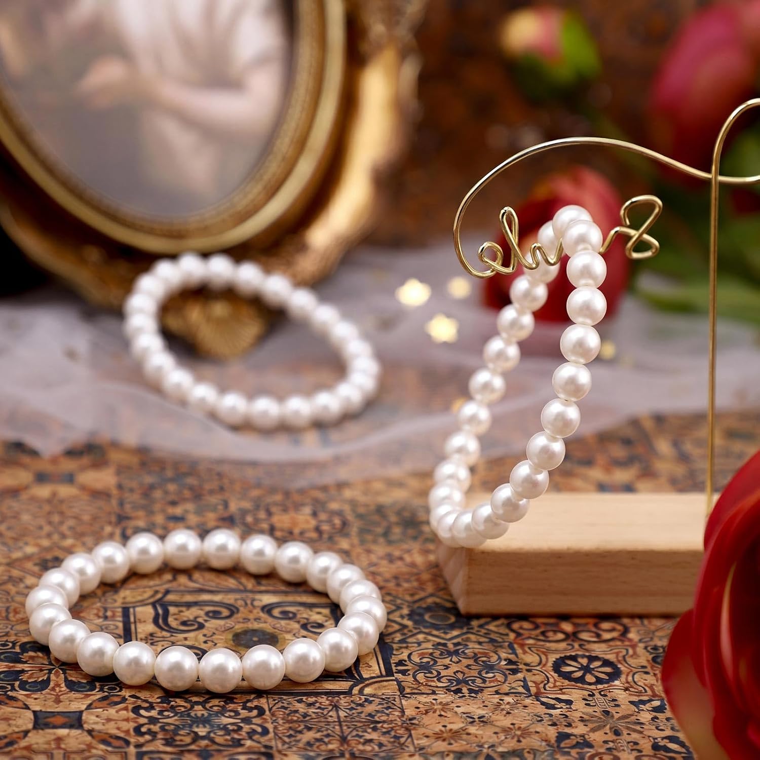 Glenmal Pearl Bracelets for Women Wedding Bridal Elastic Stretchy Faux Pearl Bracelets Stack Bulk Party Favors Jewelry Gifts