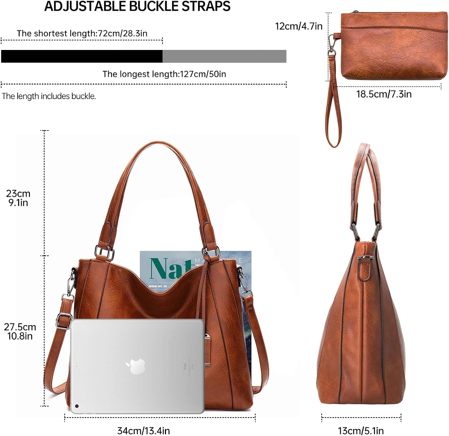 Long Keeper Vegan Leather Tote Handbags Women Large Capacity Hobo Shoulder Bag Crossbody Satchel Bags with Small Purse