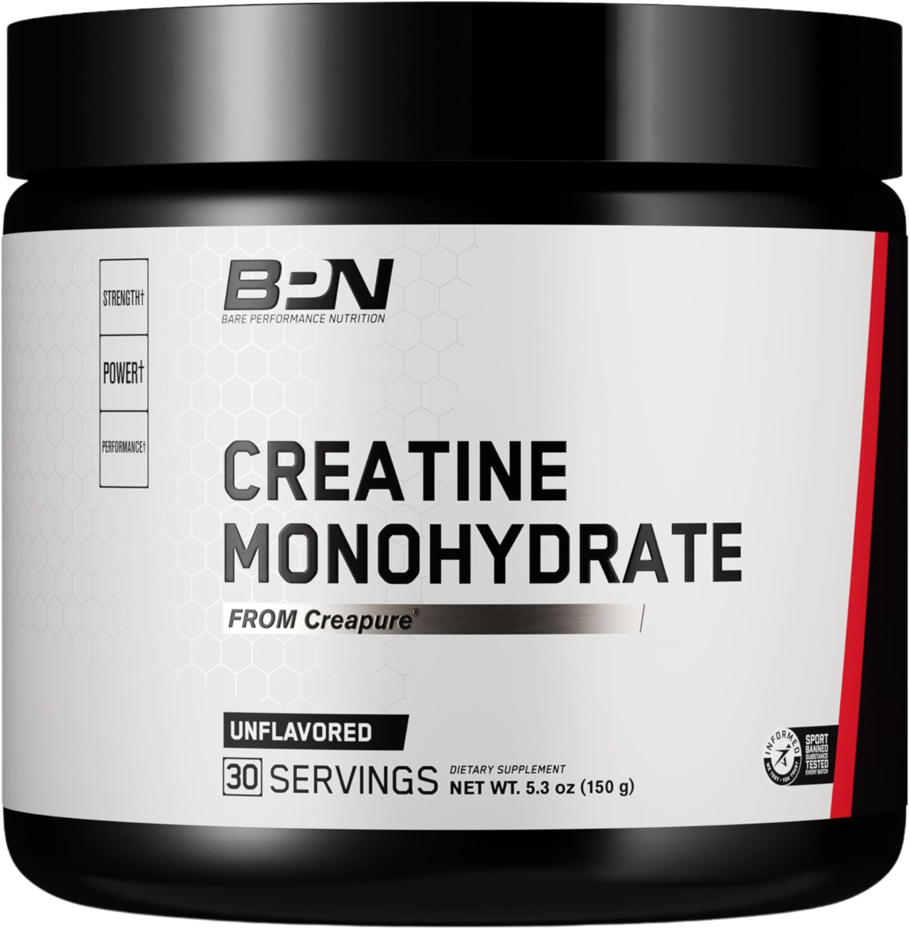 BARE PERFORMANCE NUTRITION, BPN Pure Creatine Monohydrate Powder by Creapure, 5g of Creatine per Serving, Supports Muscle Growth, Unflavored Creatine Powder, 30 Servings