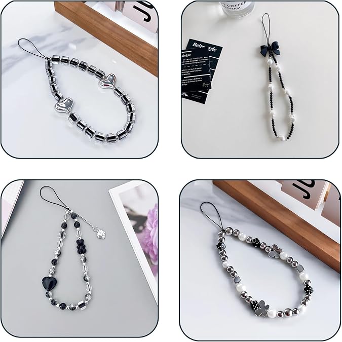 4 Pcs Cute Mobile Phone Charm Strap, Acrylic Pearl Bracelet Y2K Bracelet Strap, Phone Case Accessories