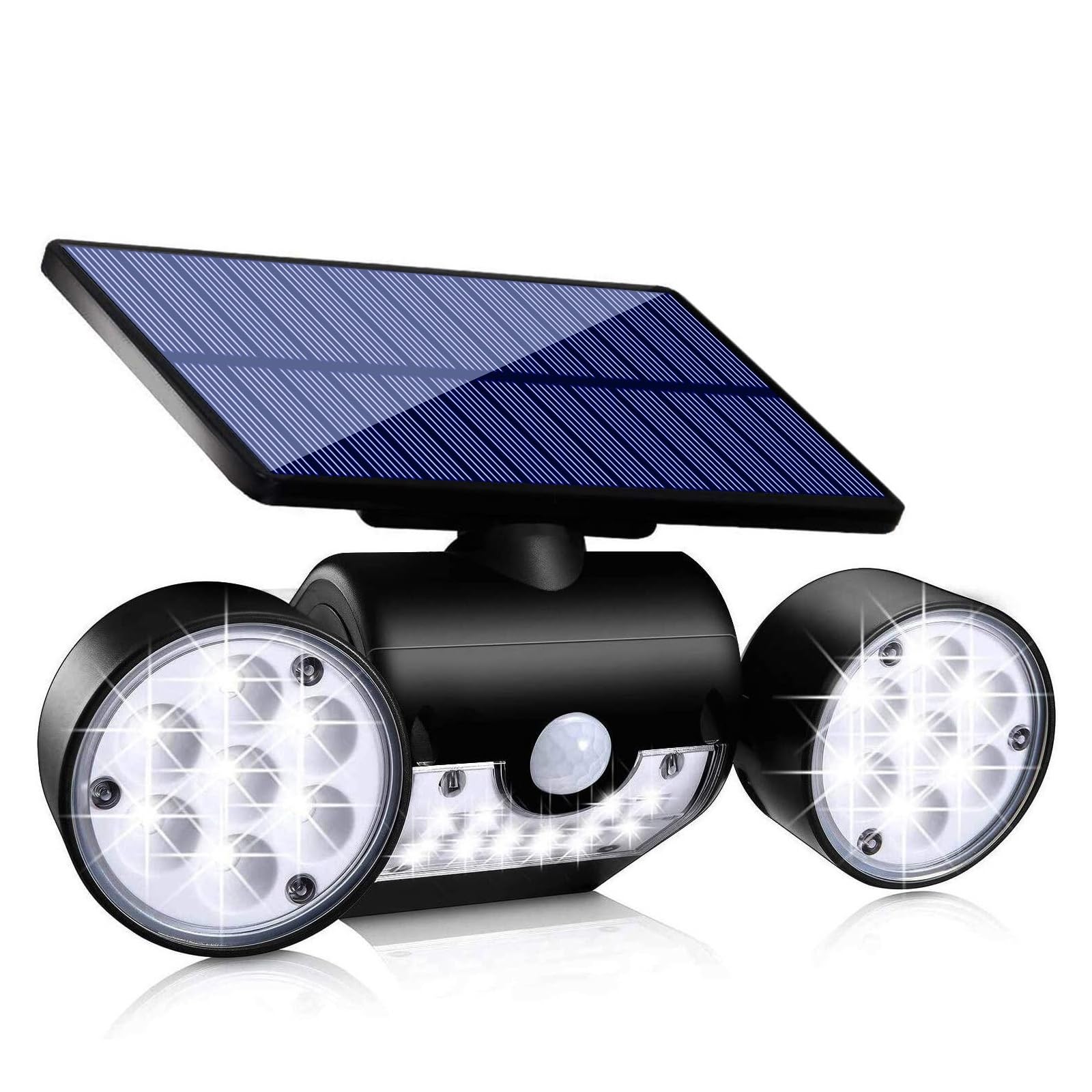 LLOOPK LED Flood Light, Solar Lights Outdoor, Motion Sensor Security Wall with Dual Head Spotlights 30 LED Waterproof 360°