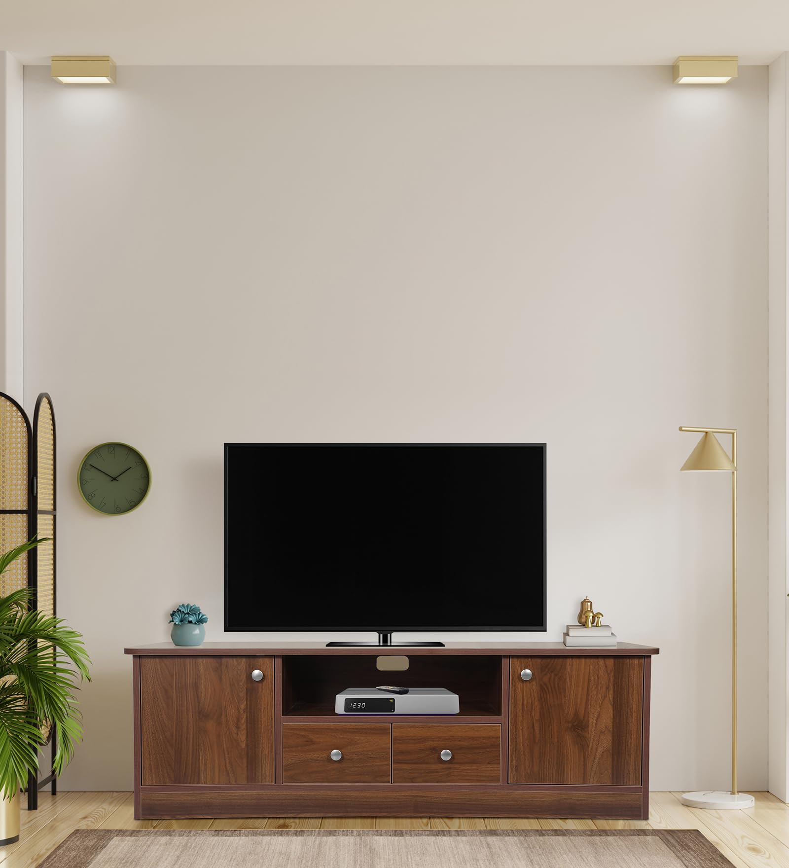 Engineered Wood TV Unit with Drawer in Walnut Finish (Columbian Walnut)-image-11