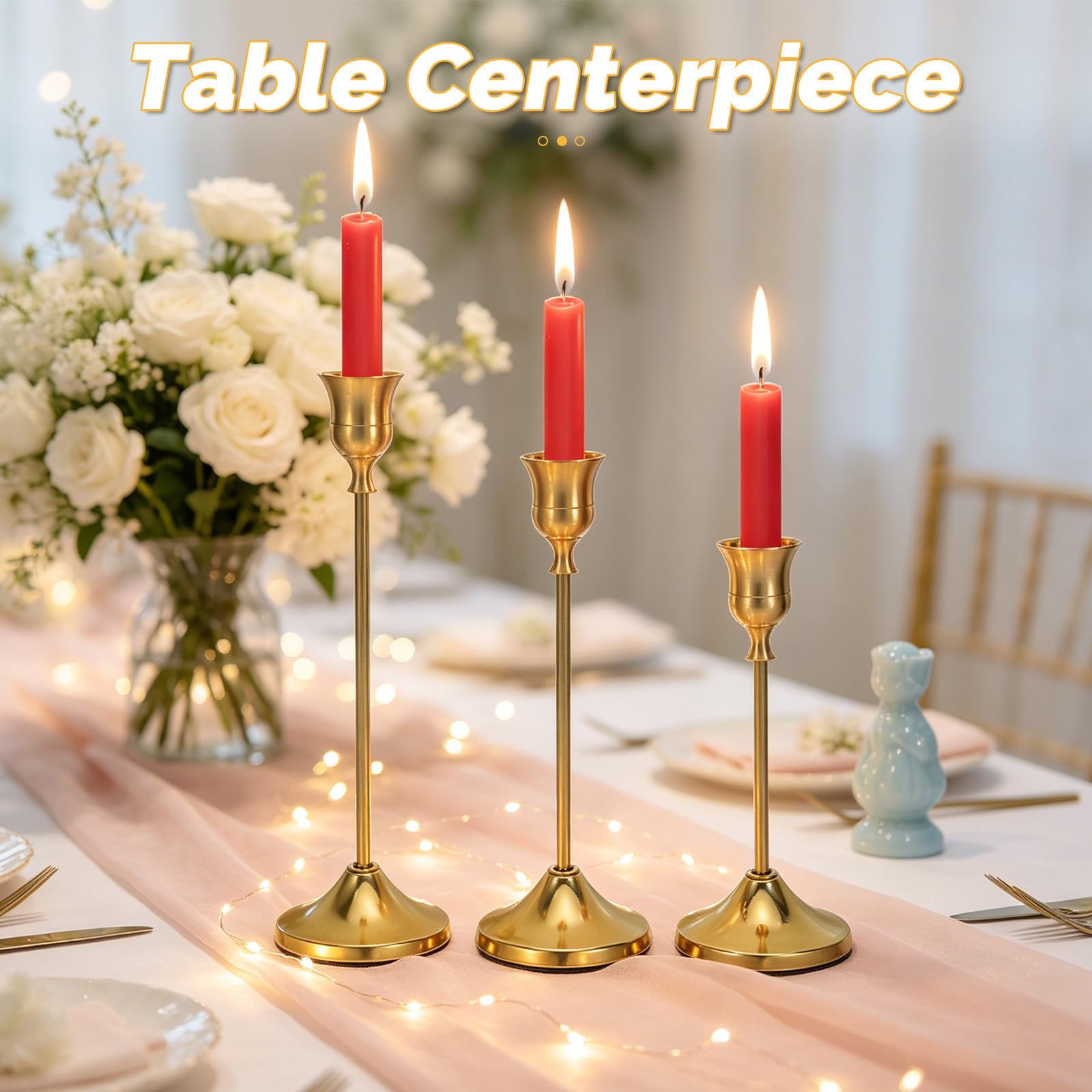 Vintage Kerzenhalter aus Aluminiumlegierung für Stabkerzen 30 Stück Retro Design in Gold mit Ausgewogener Anordnung und Minimiertem Wachstropfen für Hochzeiten und Dekoration