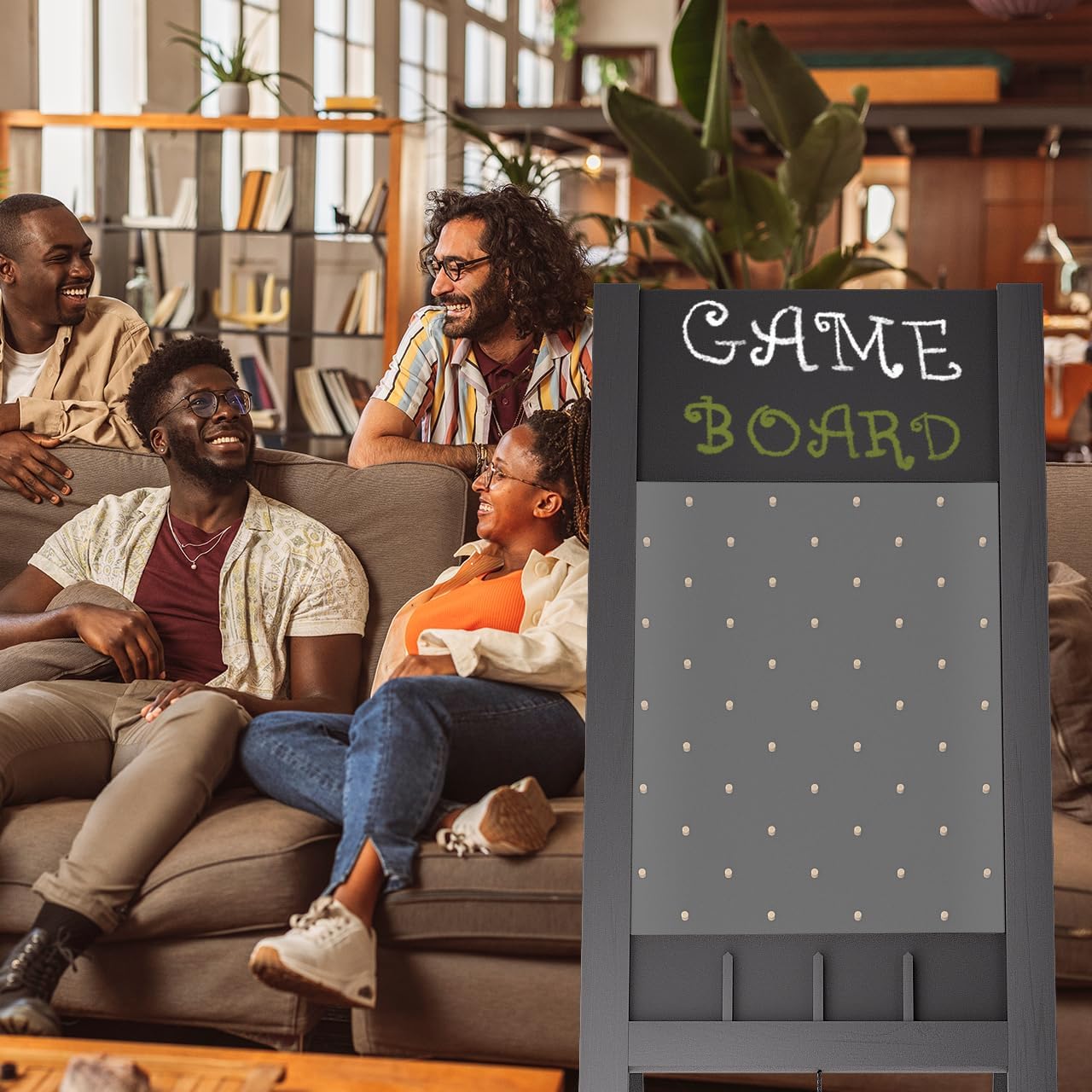 INNOVART A-Frame Chalkboard Sidewalk Sign 40" x 19", Foldable Plinko Prize Drop Game Board with 5 Pucks, Chalkboard Sign with Chalk & Eraser for Restaurant, Business, Party, Church, Outdoor Events