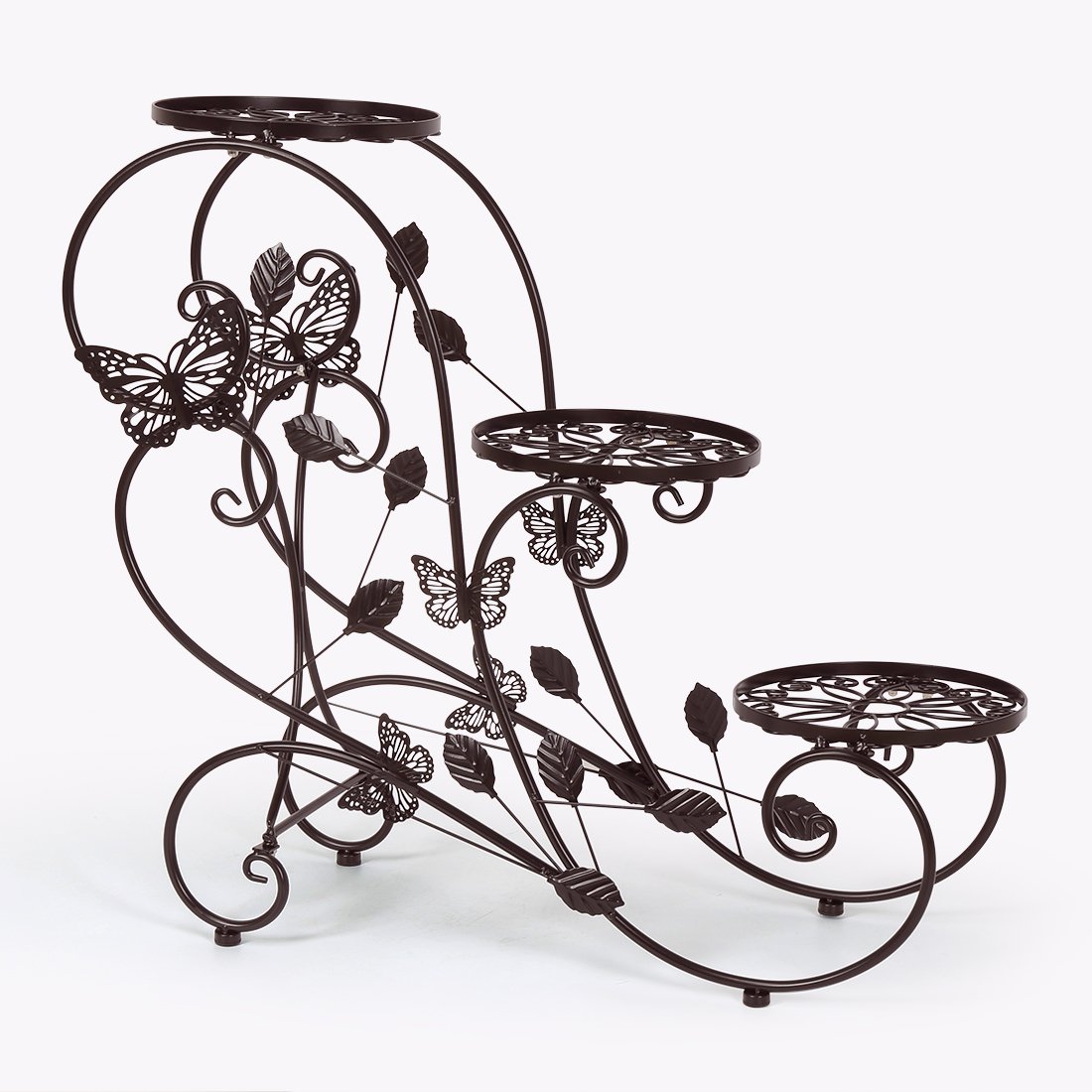 HLC Porta Piante da Interno，Metallo Porta Piante，Portavasi Piante da Interno Portapiante Retrò 3 Ripiani Stand di Piante Porta Piante Elegante Particolare da Esterno，75 x 28 x 66 cm（Bronzo）