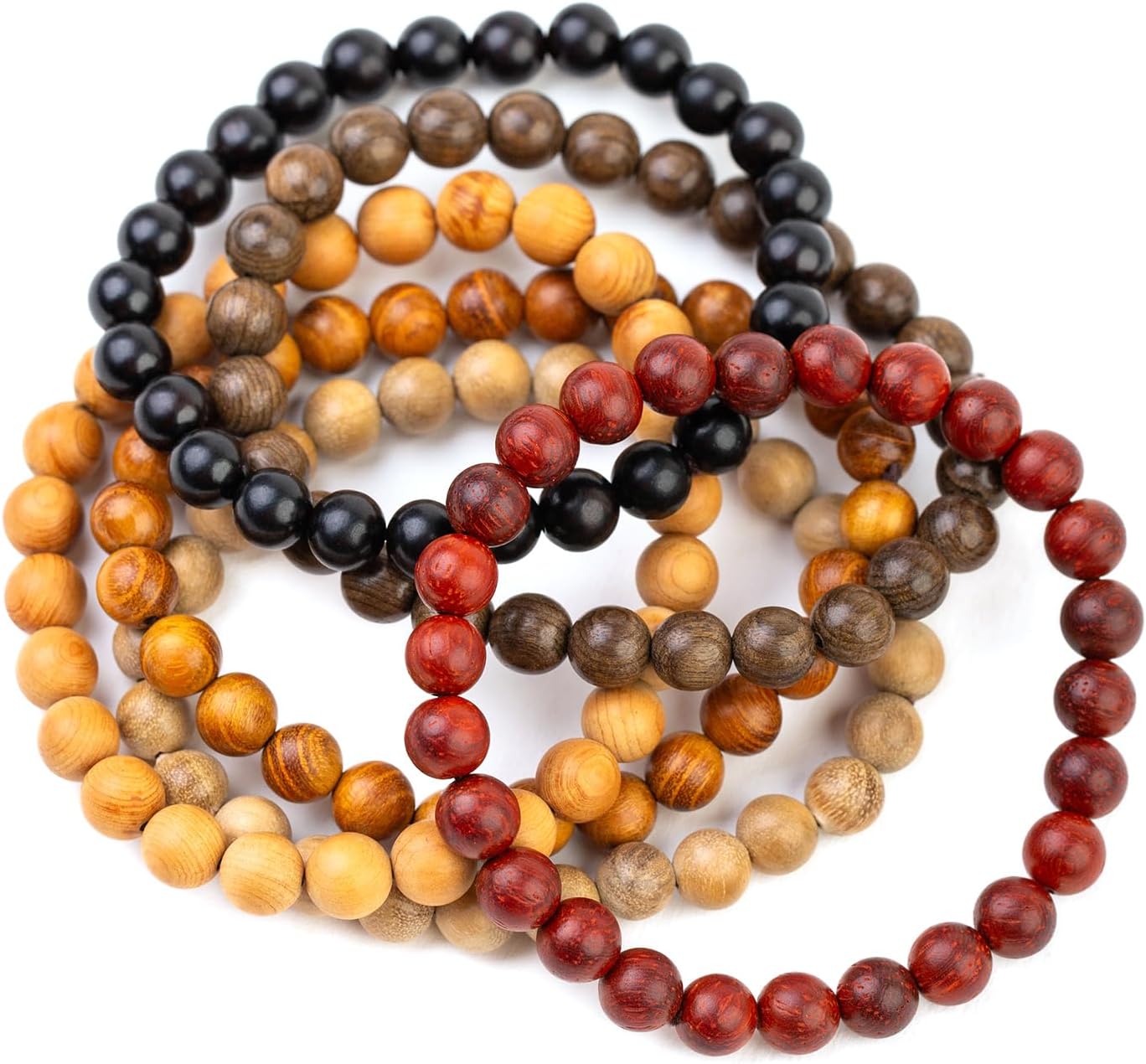 6Pcs 8mm Wooden Beaded Bracelet Bangle for Men and Women Elastic