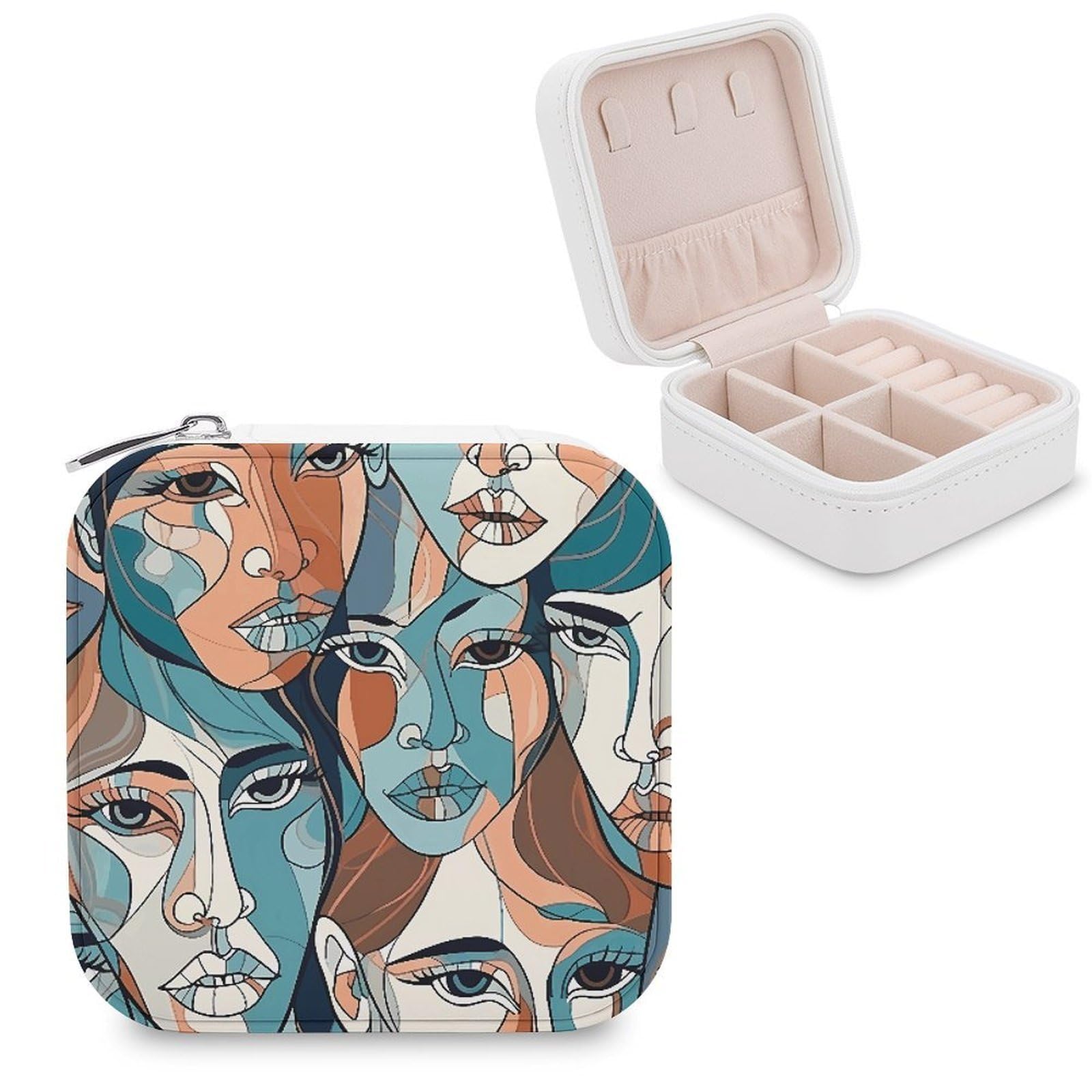 VstaDank Smooth Lines Jewelry Box Portable Mini Travel Case Display Storage Holder Boxes PU Leather Small Jewelry Organizer for Women for Stud Earrings Rings Necklaces Bracelets
