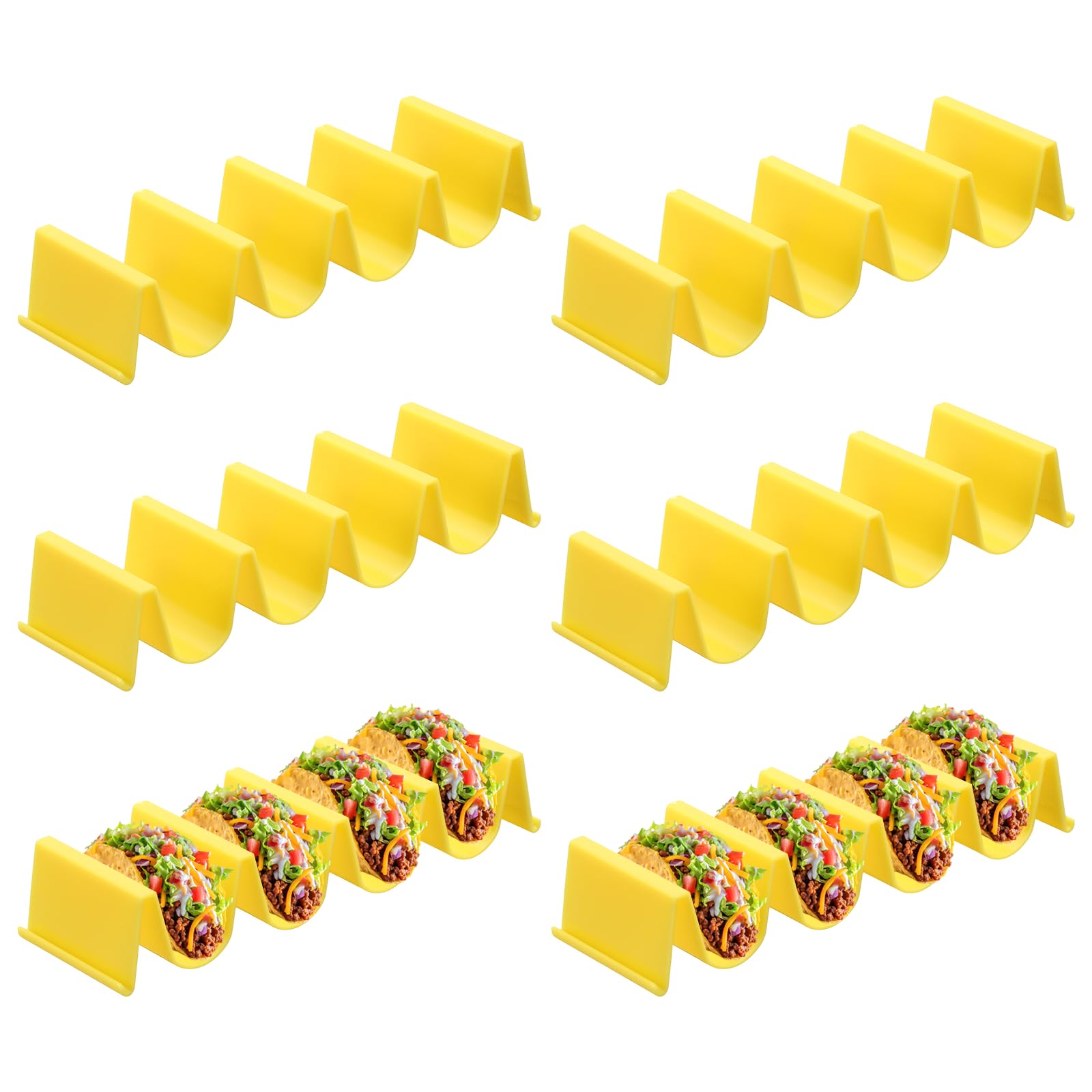 sourcing map 6 Pcs Taco Holder Stand Plastic Large Tray Plates Holds Up to 4 Tacos Yellow