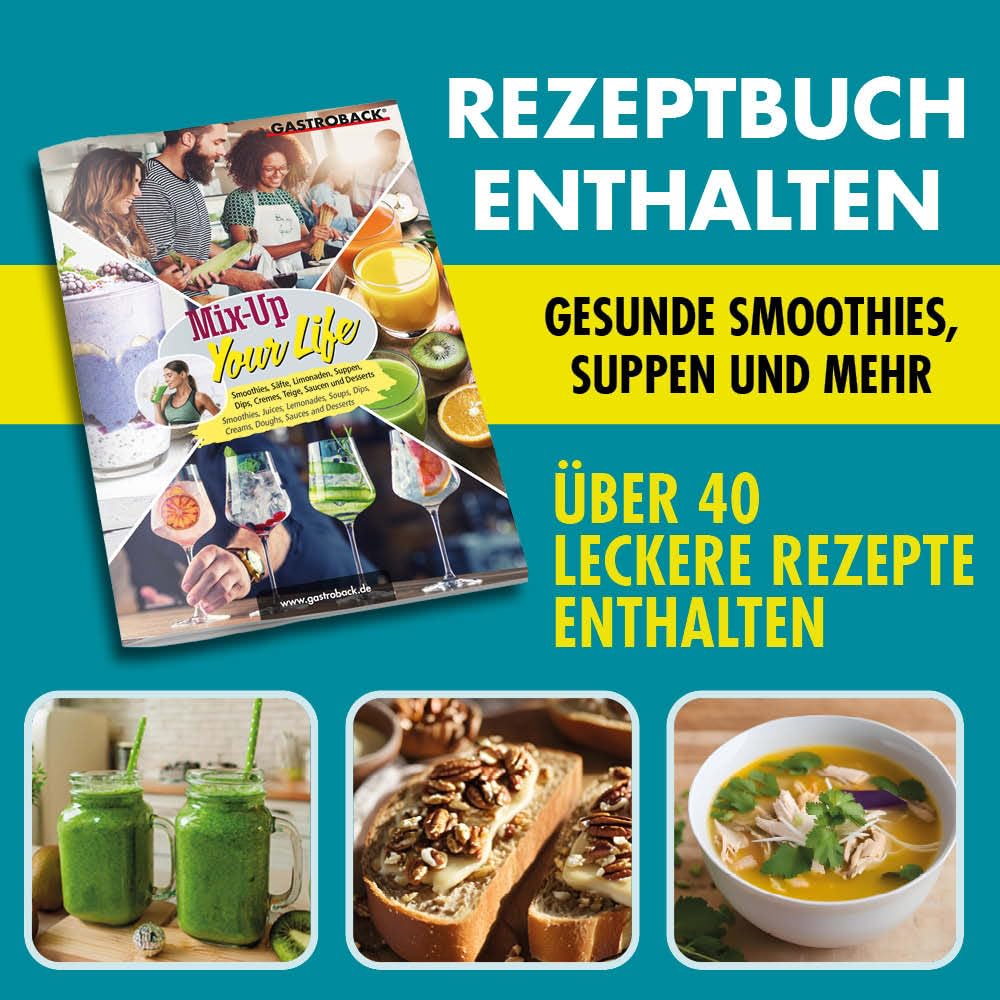 GASTROBACK Standmixer Hochleistungsmixer 2000 Watt - 2L Tritanbehälter, 40.000 UPM, 7 Programme (Suppenkocher, Smoothie, Eiswürfel) - Profi Mixer Smoothie Maker, Food Processor und Blender in einem