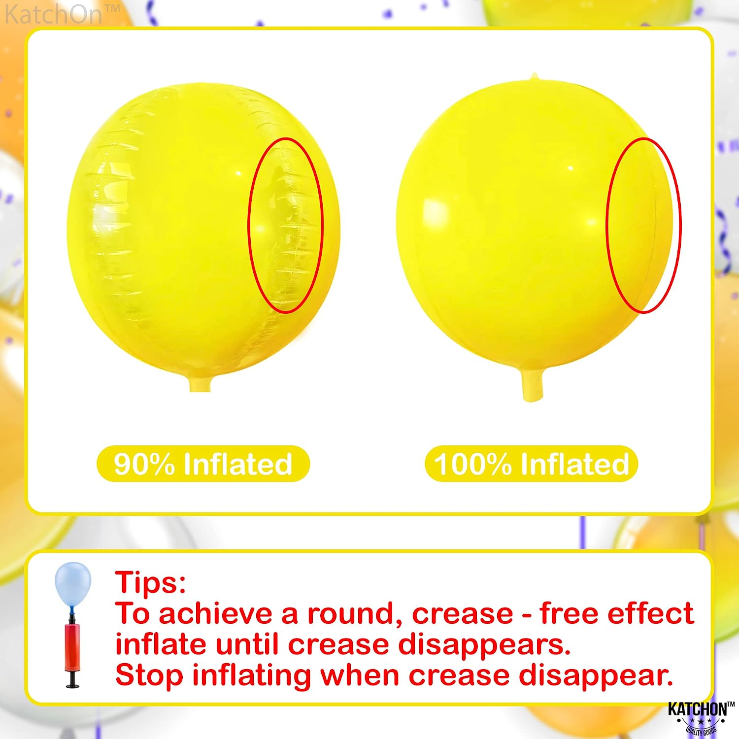 KatchOn, Huge Yellow Mylar Balloons - 22 Inch, Pack of 6 | Yellow Foil Balloons, Yellow Party Decorations | Large Balloons for Sunflower Birthday Party Decorations | Round Mylar Balloons