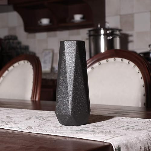 Miniatura 2 de NC CERANEE - Florero geométrico de cerámica para decoración moderna del hogar, florero floral de porcelana esmerilada, negro, 7.8 pulgadas