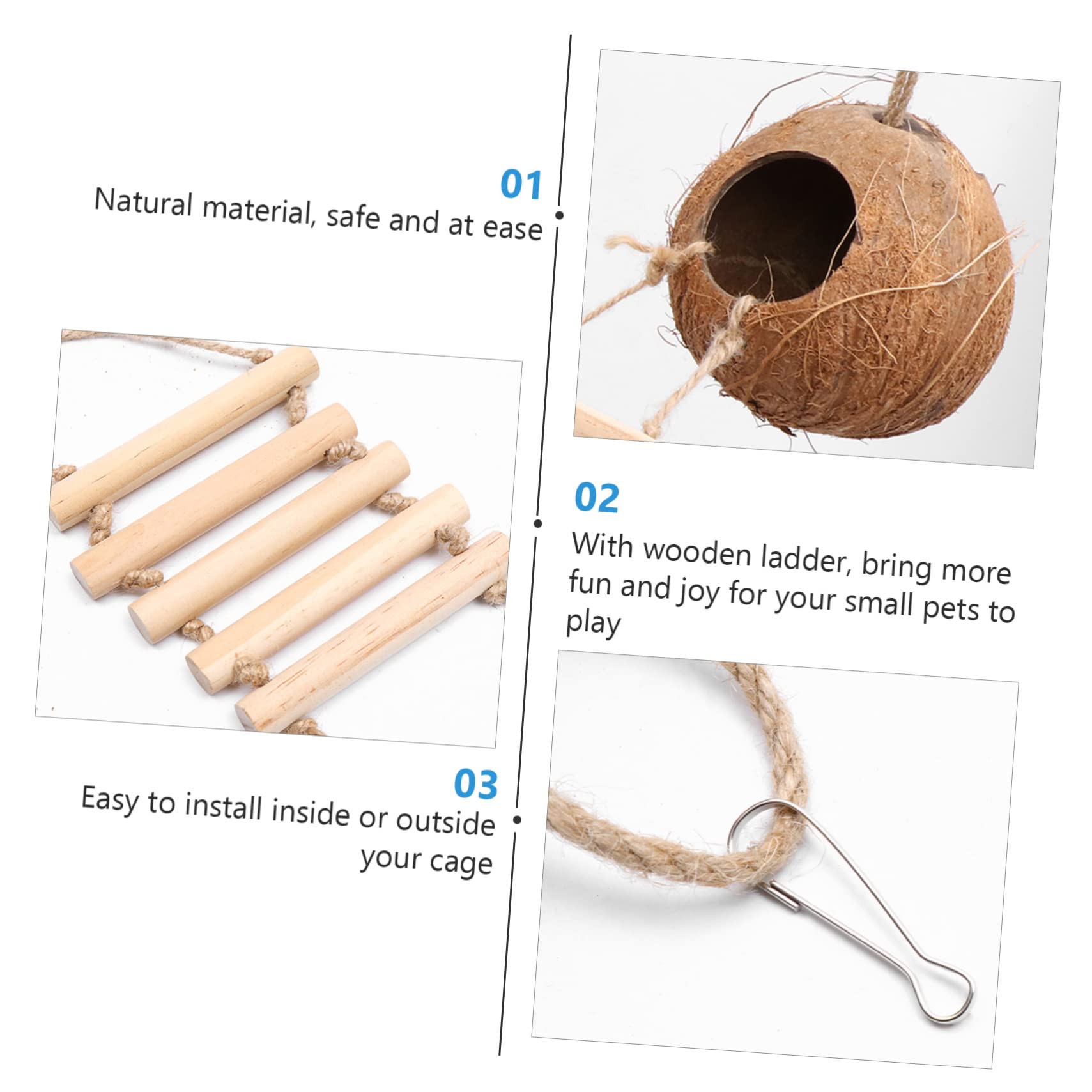 COLLBATH Vogelnest Kokosnuss Mit Leiter Natürliches Holzspielzeug Sicherer Ruheplatz Für Kleine Vögel Und Hamster