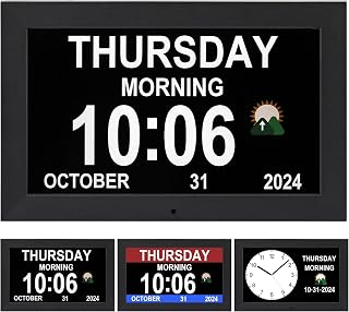 10.1 inches Large Digital Clock, Wall Clock with time, Digital Alarm Clock for Seniors,Dementia Clock That Provides Alarms and Electronic Calendar for Elderly. (Black, 10.1 inches)