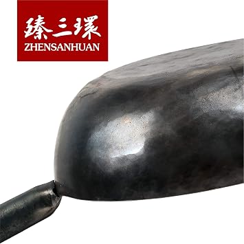 ZhenSanHuan Chinese HandHammered Iron Woks and Stir Fry Pans, Non-stick, No Coating, Induction Suitable,,A bite of China (28CM)