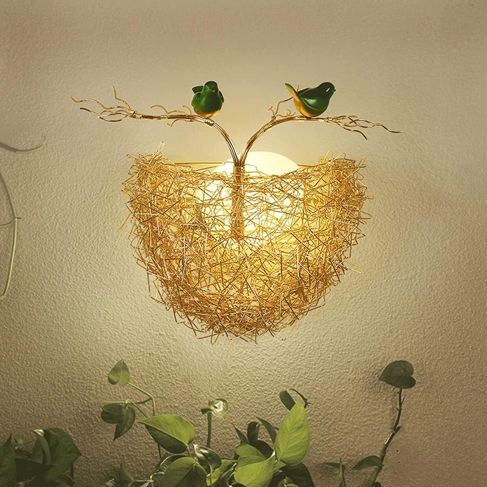 Lampe De Mur De Nid D'Oiseau De Personnalité Nordique, Lampe De Chevet Chaude De Chambre À Coucher De Led, Appliques Murales De Décoration D'Intérieur D'Art Tissées À La Main De Fil D'Alumipou