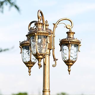 Vintage Outdoor Post Light, 3-Head Street Light Pole Light with Glass Shade, Water-Proof Cast Aluminum Post Lantern for Porch