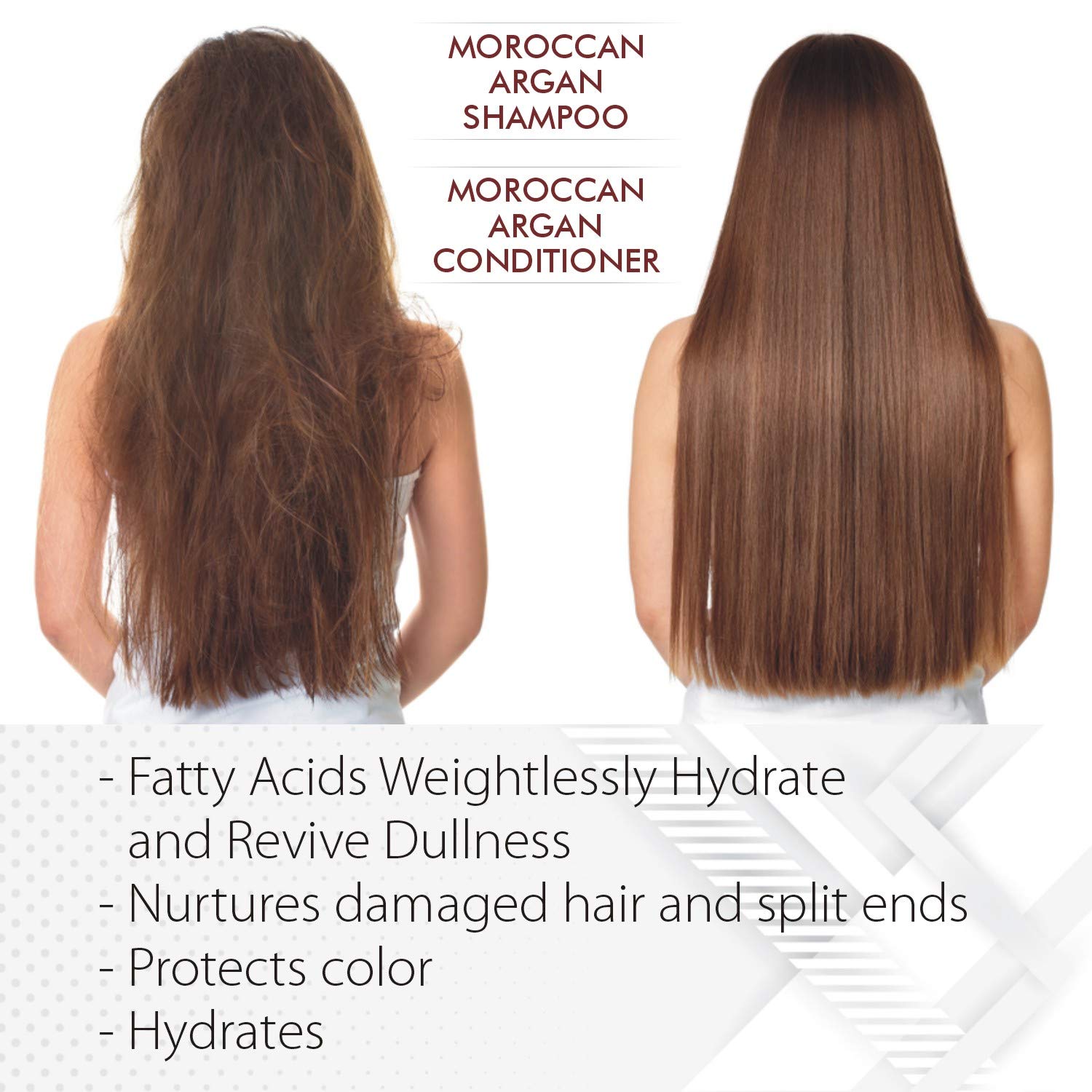 Moroccan Argan Oil Shampoo and Conditioner Set with Restorative Formula Gentle & Sulfate Free for All Hair Types. Cleanses, Revives, Hydrates, Detangles Hair & Revitalizes the Scalp & Split-Ends 16 fl oz x 2