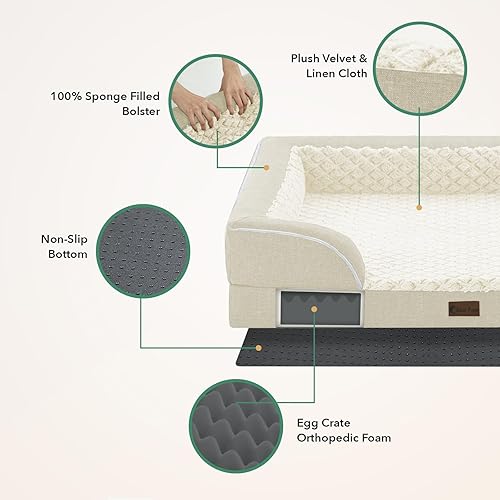 Miniatura 6 de Camas Ortopédicas para Perros de Tamaño Extra Grande, Cama para Mascotas de Espuma Viscoelástica Impermeable XL con Lados de 48 x 30 Pulgadas, Cama