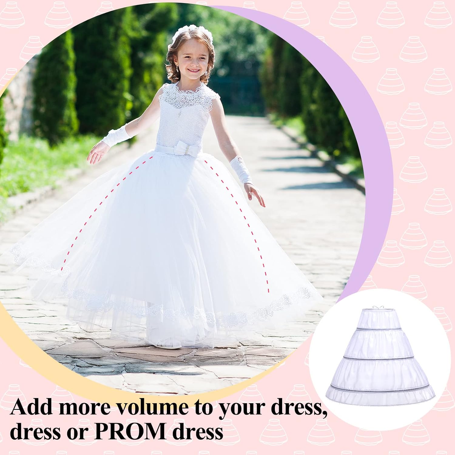 Jiuguva Girls' 3 Hoops Petticoat Full Slip Crinoline Skirt Ball Gown Petticoat Skirt Toddler Underskirt Slip for Girls