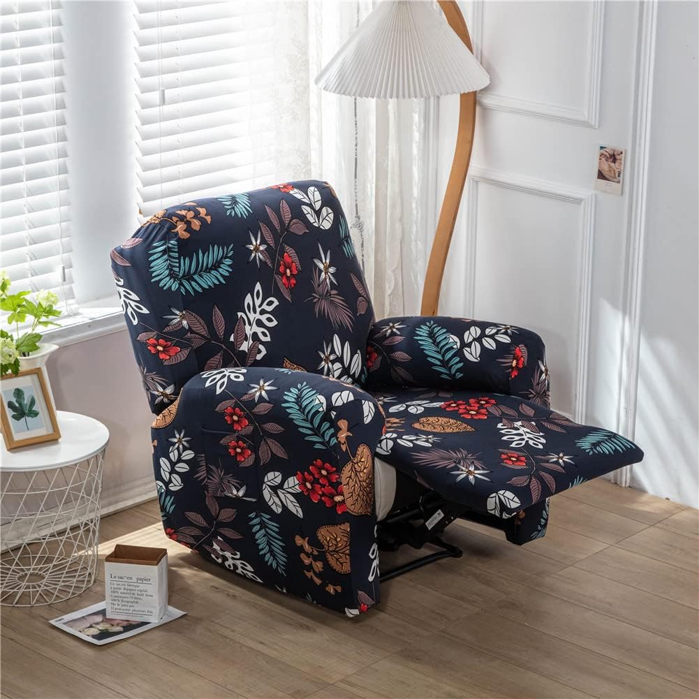 Stretch Armchair Slipcovers Recliner Covers for Electric Chair with Pockets Printing Stretch Recliner Chair Slipcover for Armchairs Sofa Furniture Protector for Living Room (Dark green bosomia)