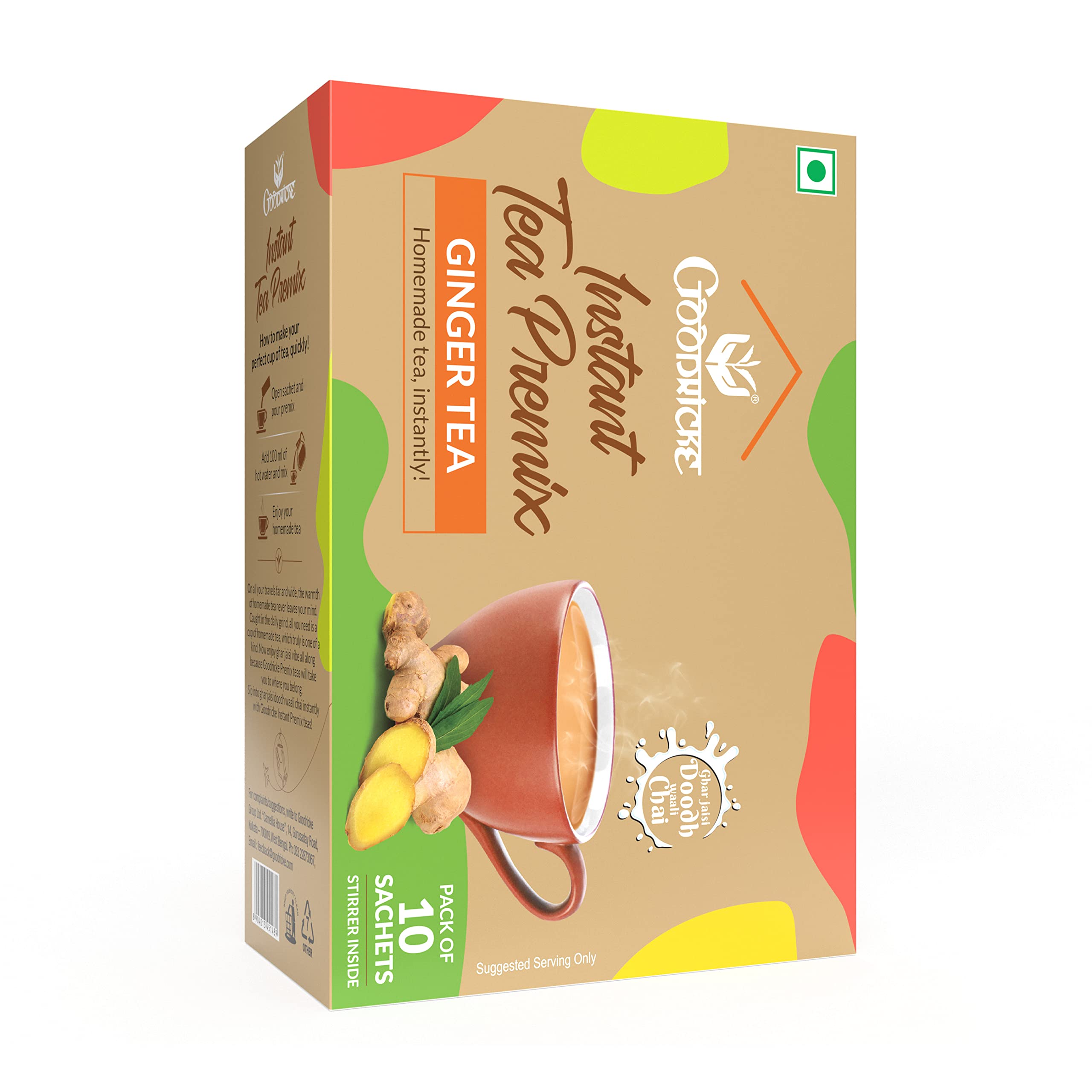 Goodricke Instant Tea Premix - Té de jengibre (2 x 10 bolsitas) | Adrak Chai | Bolsitas de té instantáneo premix de jengibre