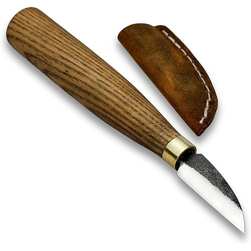 Sharky Small Chip Carving Knife 1.38 in (3.5 cm) for Precision Whittling – Hand-Forged Blade for Detail Wood Carving and Fine Woodcarving Knife