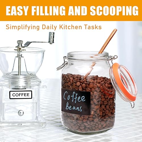 Miniatura 3 de Encheng Tarros de vidrio de 50 onzas con tapas de abrazadera, juego de 4, tarros cuadrados de boca ancha de 50.7 fl oz con tapas herméticas,