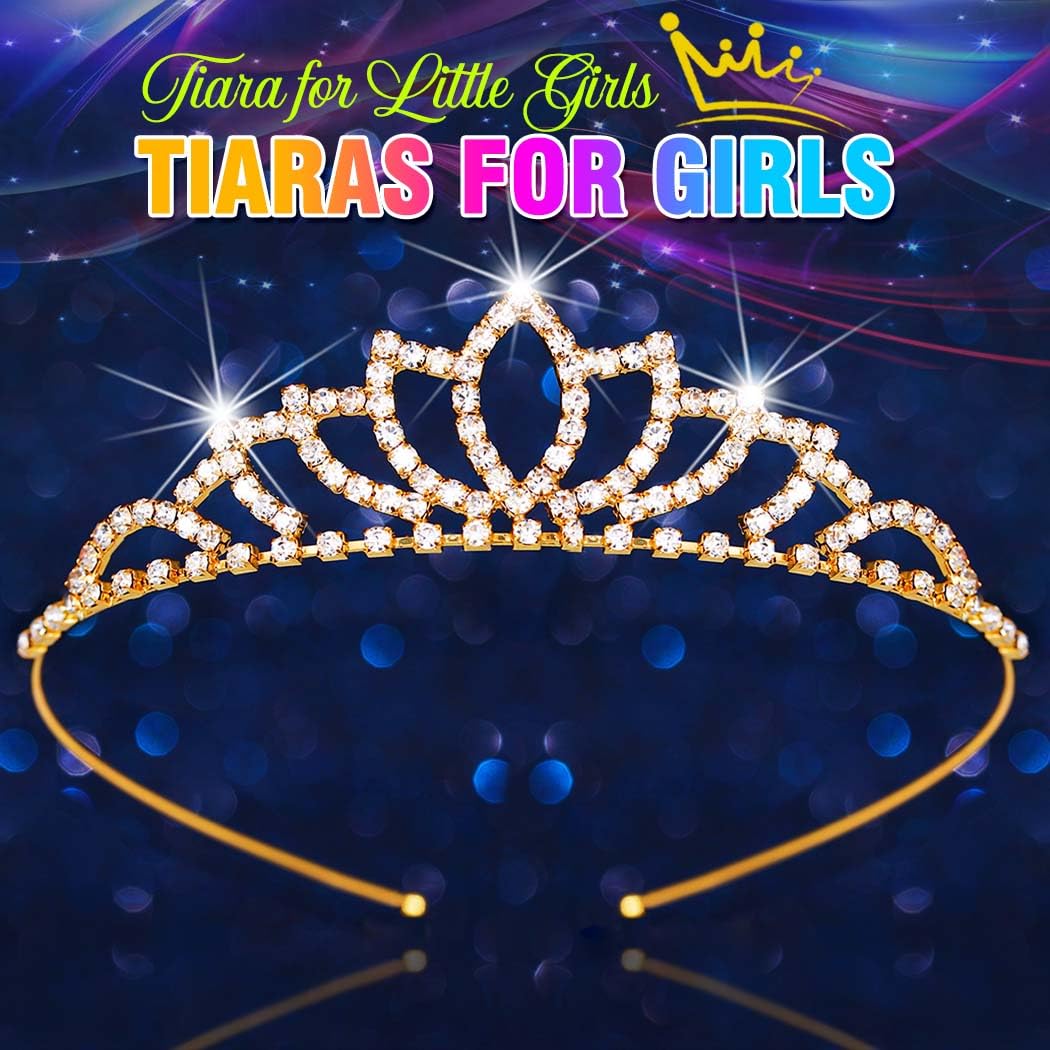 Kilshye Girls Princess Tiara Gold Rhinestone Tiaras Crystal Hair Accessories for Birthday (Gold)