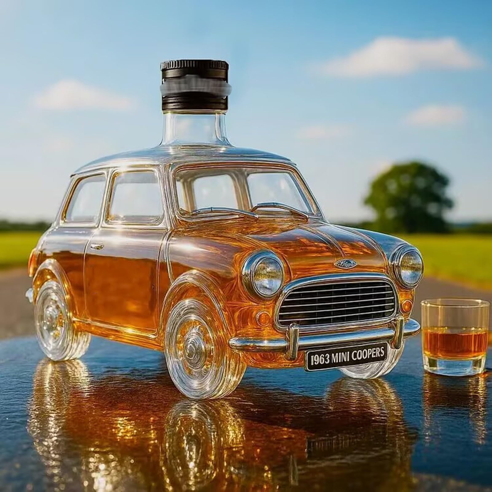 300ML Whiskey Decanter Wine Bottles Art Statue Figurine - 3D Car Shaped Whiskey Wine Bottle Sculpture, Creative Glass Whiskey Decanter Statue, Car Theme Empty Wine Bottles, Hand Blown Barware(A)
