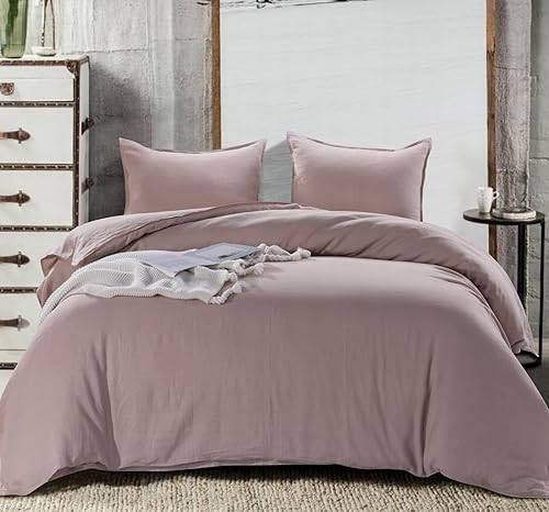 meadow park Juego de funda de edredón de 100% lino, 3 piezas (1 funda de edredón y 2 fundas de almohada), estilo básico con cierre de botón, lino