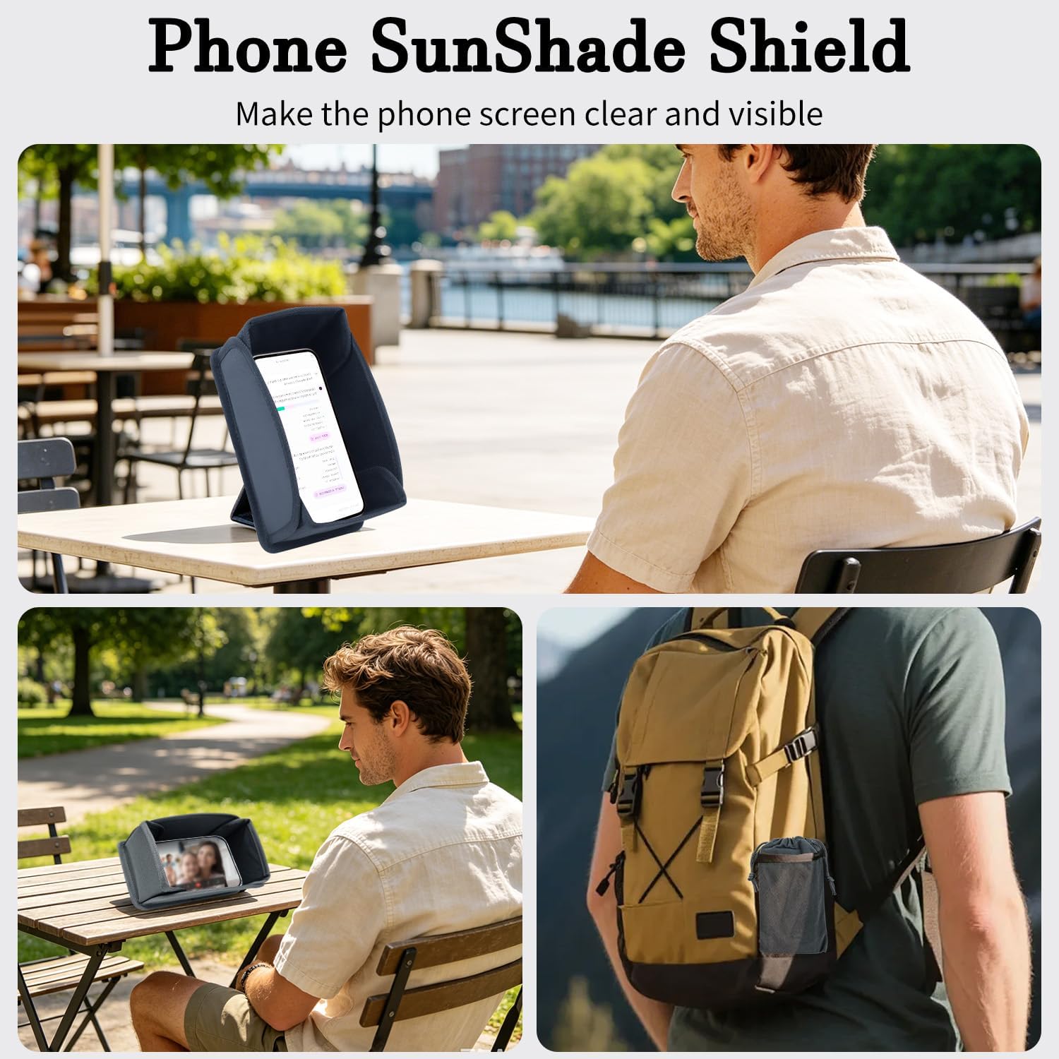 Phone Sun Shade Outdoor Sun Hood Sunshade for Phone Foldable Sun Glare Shield Cover Protects from Sunlight and Glare,Universal Outdoor Holder, Travel Accessories(Gray)