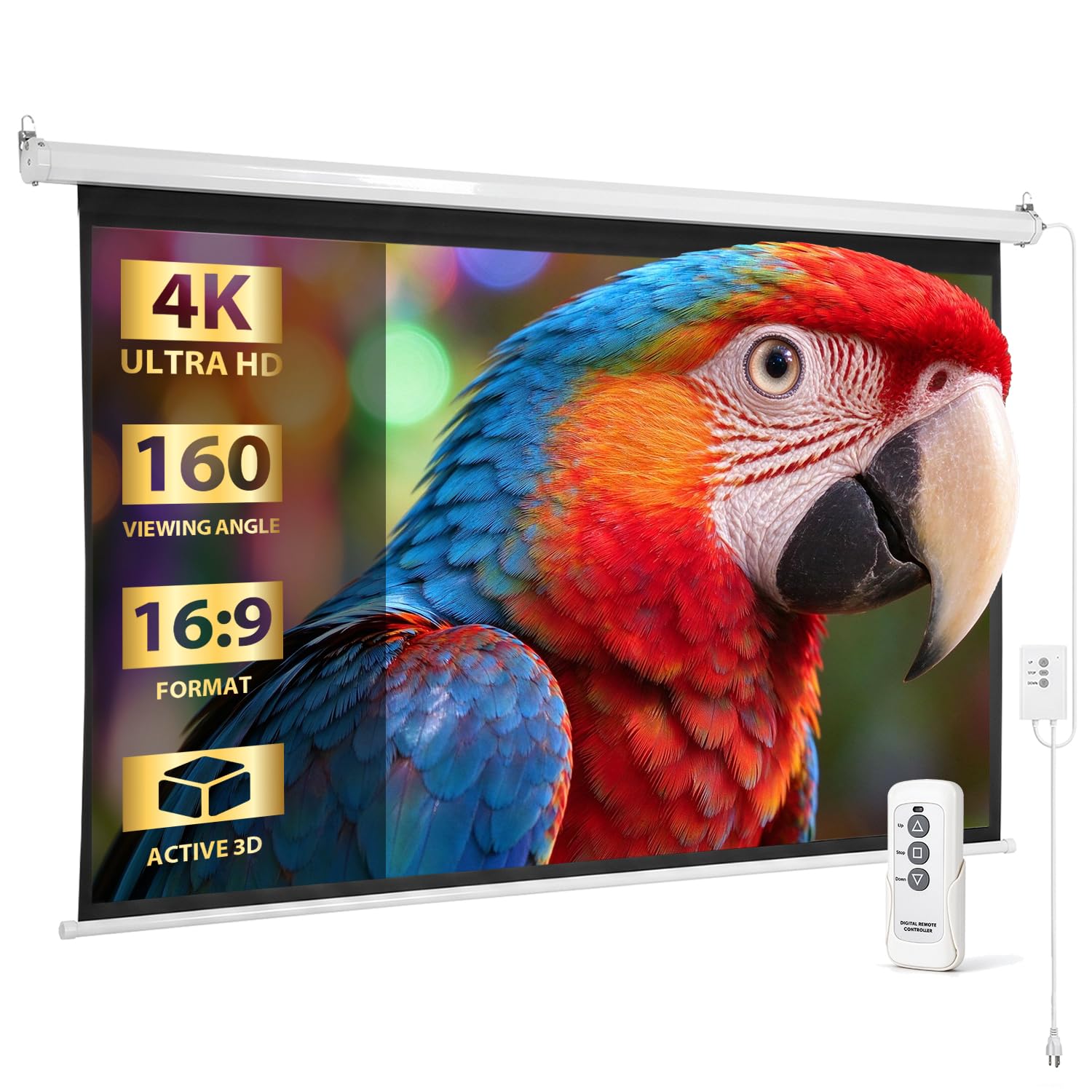 SUPER DEAL 92'' 16:9 HD Motorized Projection Screen with Remote Control, Foldable Anti-Crease Portable Projector Movie Screen for Home Theater Education Outdoor Indoor Public Display, White