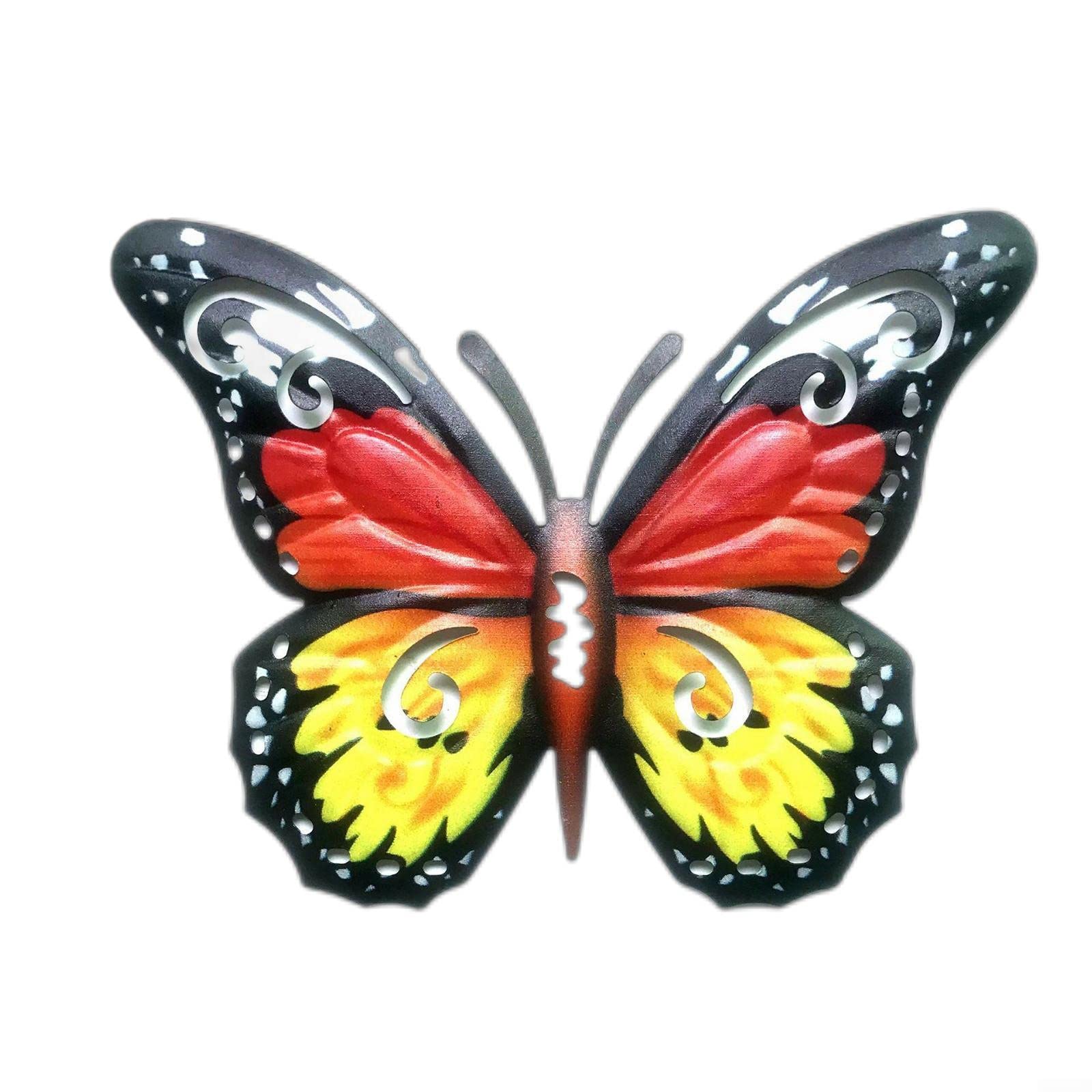 1pcs Large Metal Butterflies Garden Ornament Butterfly Wall Art Decor-red yellow