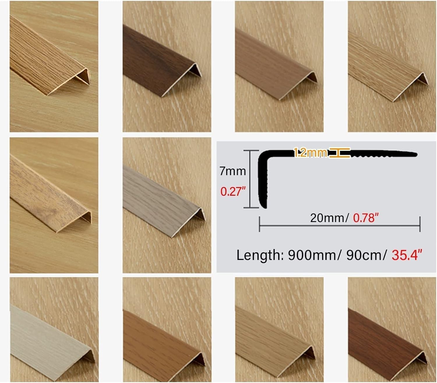 Waterproof Stair Nose Molding - Non-Slip Step Edging Protector Strips for Indoor/Outdoor Staircases, Wood Grain Finish, L Transition Bars, Corners (70in/178cm)
