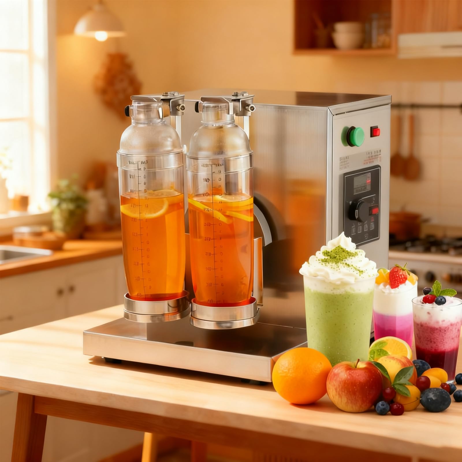 MYFTNP Electric Double Cup Milk Tea Shaker, Automatic 360° Mixing Drink Mixer With Adjustable Timing, For Bubble Tea, Juice, Coffee, Milk