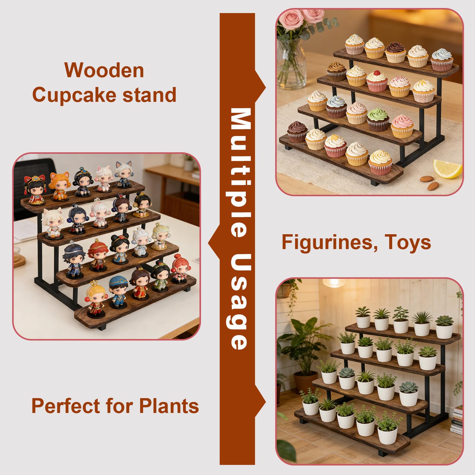 Alzatine per Cupcakes, 4 Livelli Alzata per 20 Torte Display, Porta per Dolci e Alzatine per Buffet, Supporto Espositore in legno per Dolci e Frutta, Nuziali Compleanno Partito Baby Shower