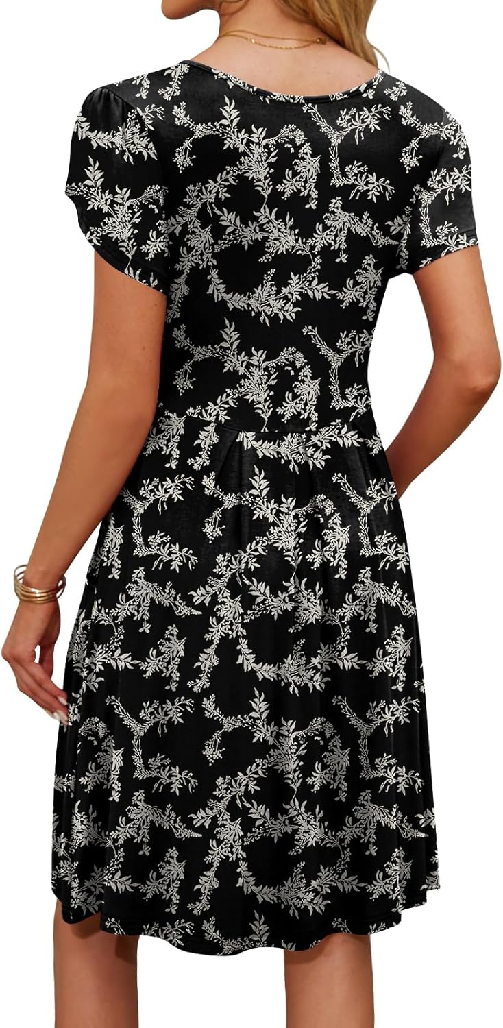 Women's Summer Dresses Crewneck Short Sleeve Casual Dress with Pockets - Image 3