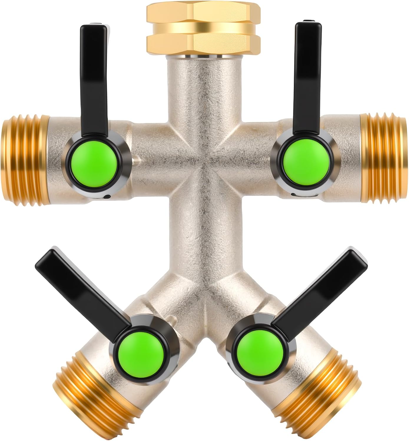 Love Is War 4 Way Hose Splitter, High-Flow Heavy Brass Garden Hose Splitter,4 Way Faucet Hose Splitter, 3/4", Hose Spigot Adapter With 4 Valves