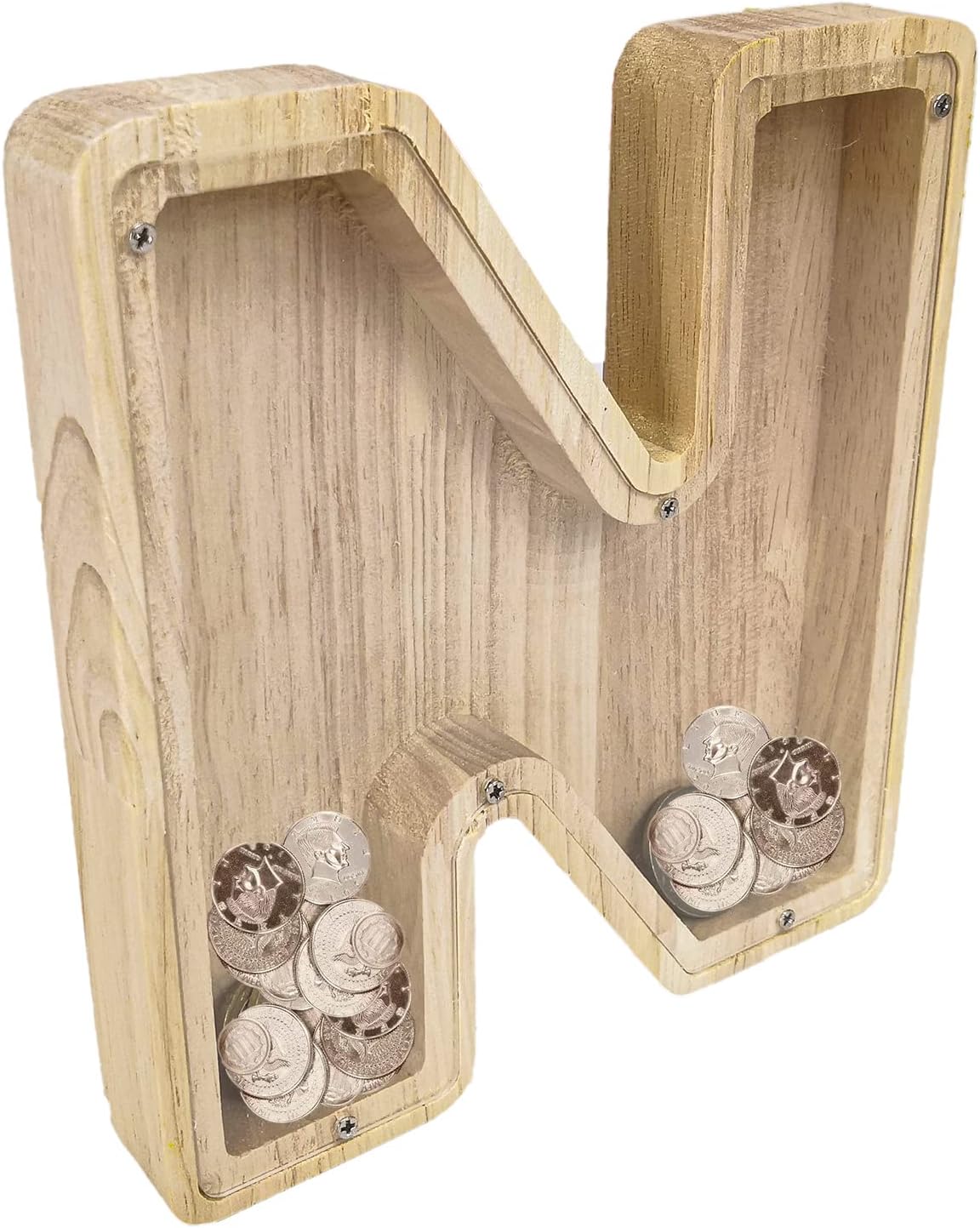 FixtureDisplays® First Name Initial Personalized 7" Tall Wooden Kids Letter Piggy Bank Custom Name Coin Bank, Wood Alphabet Letter Bank Money Box Birthday Home Decoration - Letter "N" 15553-N-NEW-1D