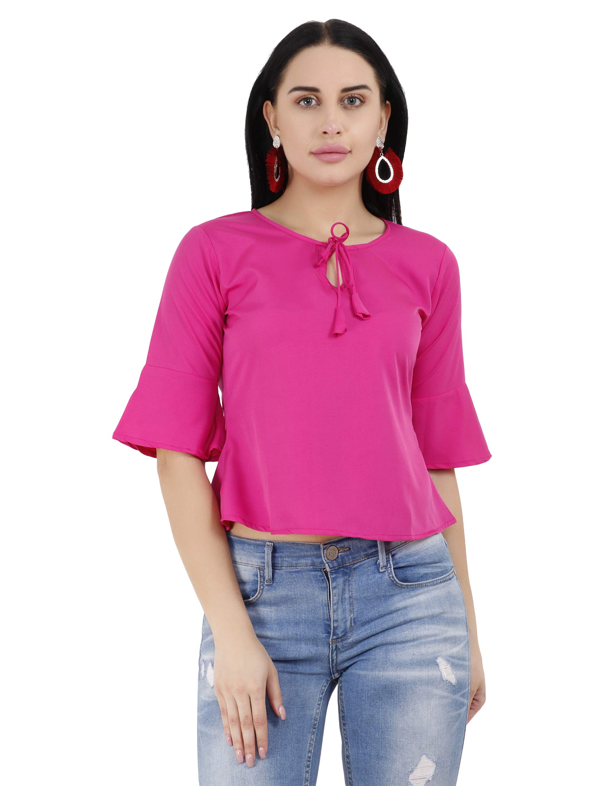 unfakenow Women's Solid Pink Crepe Casual Wear Top-picture-35