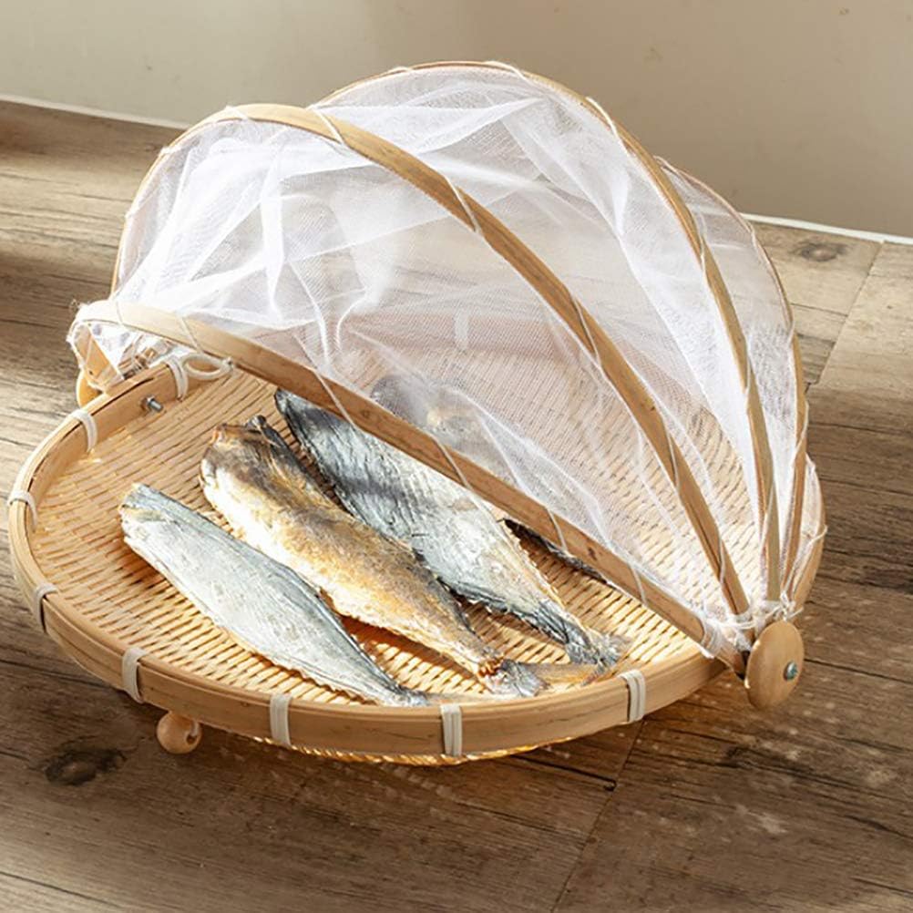 Bread Box, Mesh Food Serving Tent with Dome Cover, Beige, 42x26x5cm, for Picnics and Parties