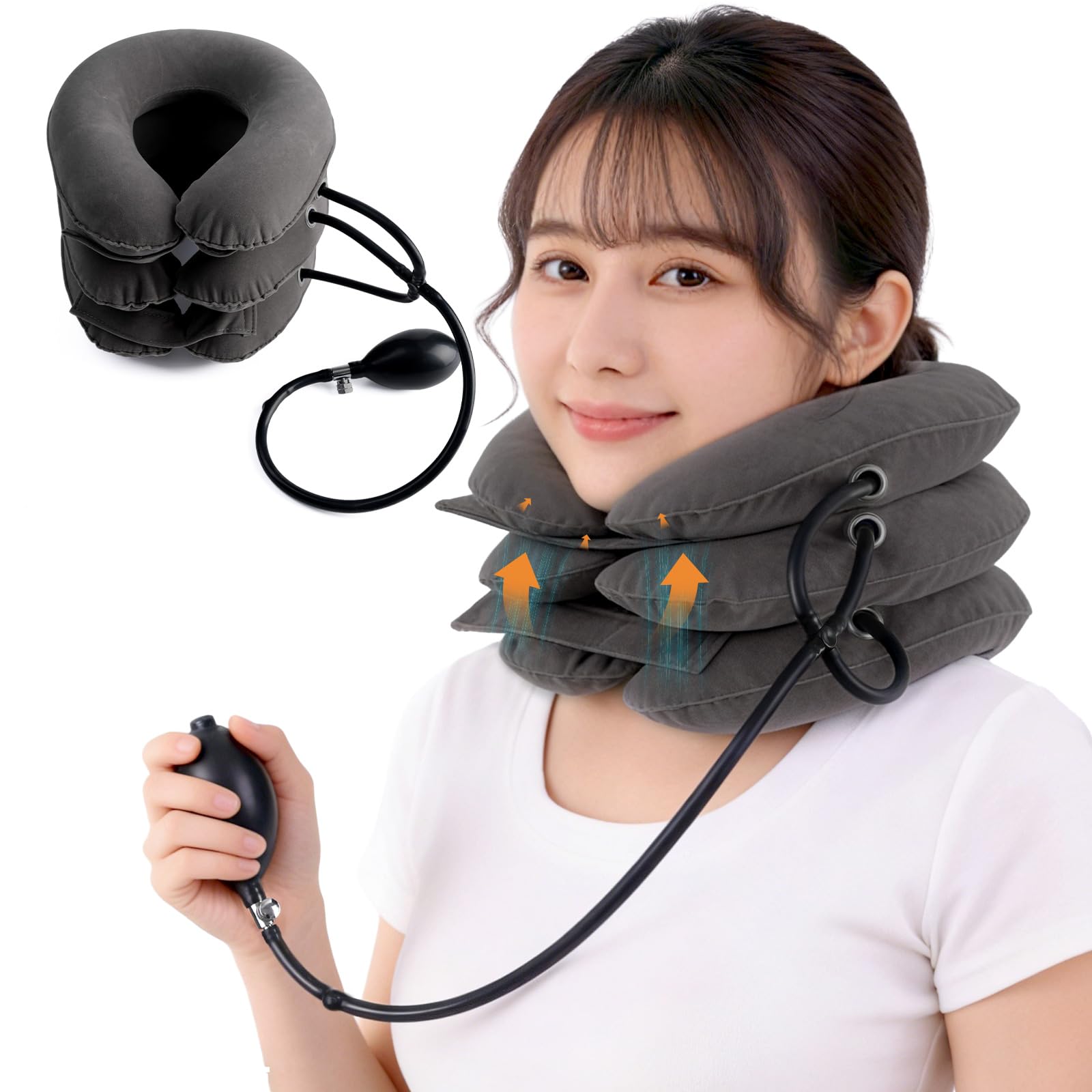 ネックストレッチャー 首 サポーター 【2026革新デザイン×三段式エアリフト】 首こり 首 ストレッチ 360°固定 自由調節 軽量 携帯便利 男女兼用 首の疲れ解消グッズ スマホ首 ケア（ダークグレー）