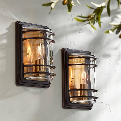 Habitat 11" High Bronze Rustic Outdoor Wall Light Fixtures Set of 2
