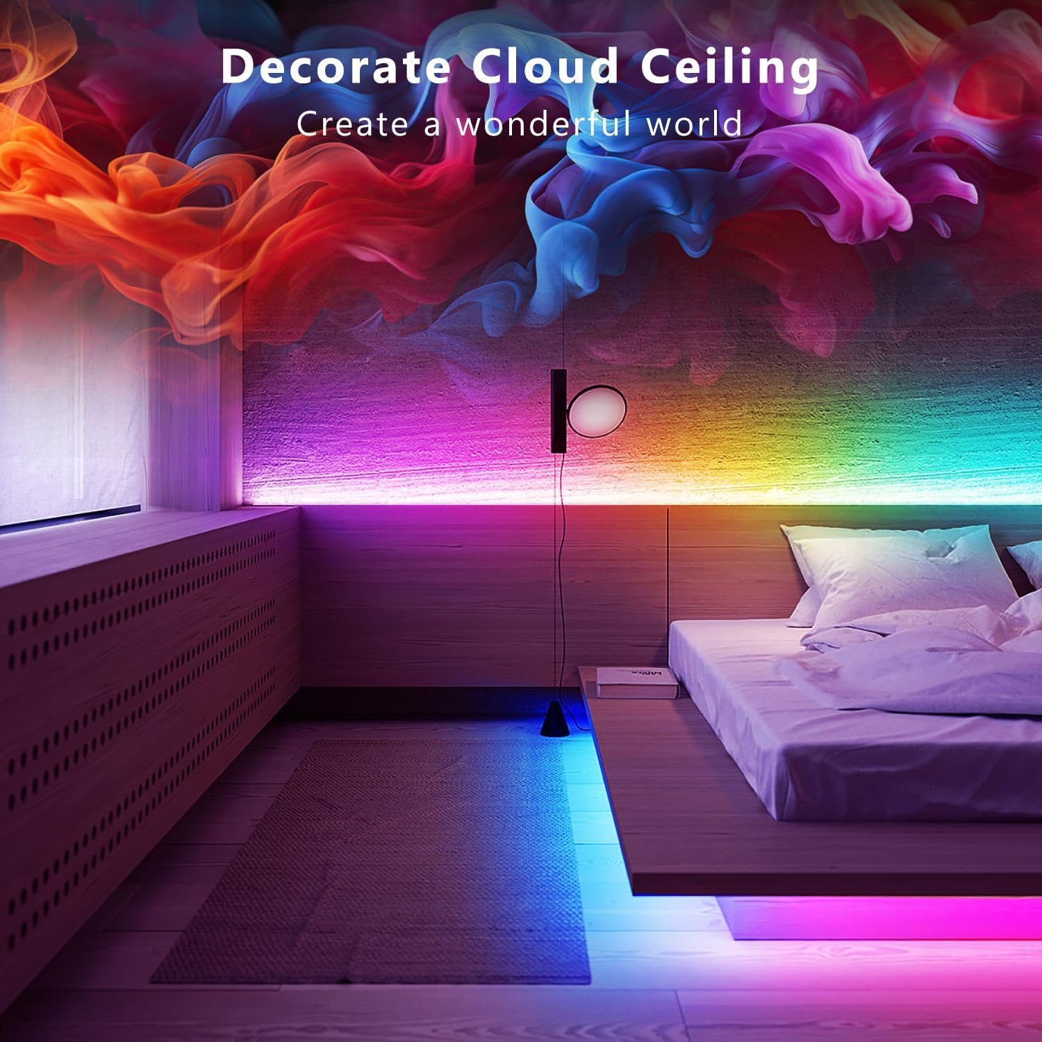 GUPUP Factory Tira de luces LED COB RGB de 16,4 pies, kit de luces de cinta que cambian de color inteligente con control remoto, control de aplicación y modo de música, tira de iluminación flexible pa