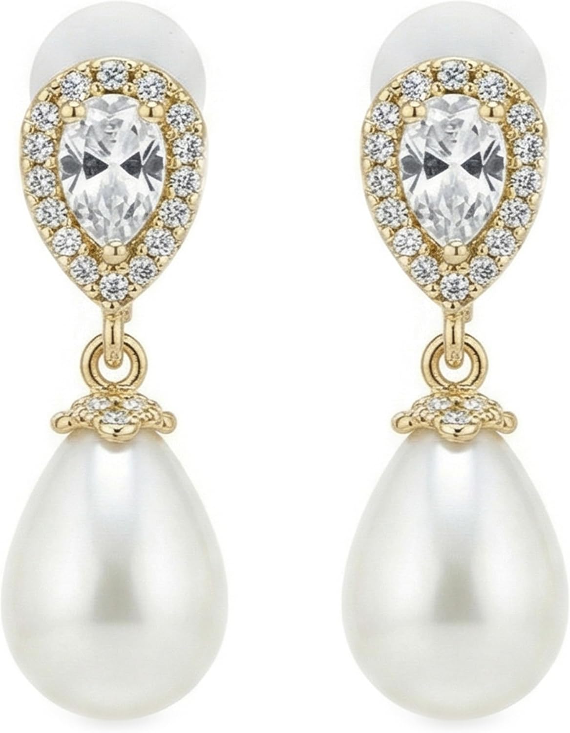 Mariell Pearl Bridal Wedding Drop Earrings with CZ Crystals for Brides, Bridesmaids, Birthday Gift