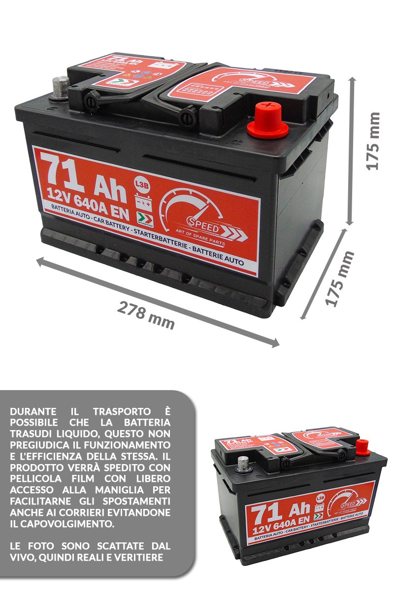 Batteria Auto Speed L3B71-12V 71Ah 640A con Polo Positivo A Destra