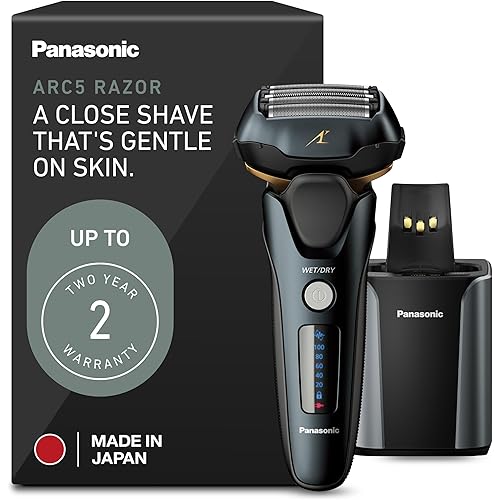 Panasonic Electric Razor for Men, Electric Shaver for Men, ARC5 with Premium Automatic Cleaning and Charging Station, Wet Dry Shaver, Cordless Razor, with Pop-Up Trimmer ES-LV97-K, Black