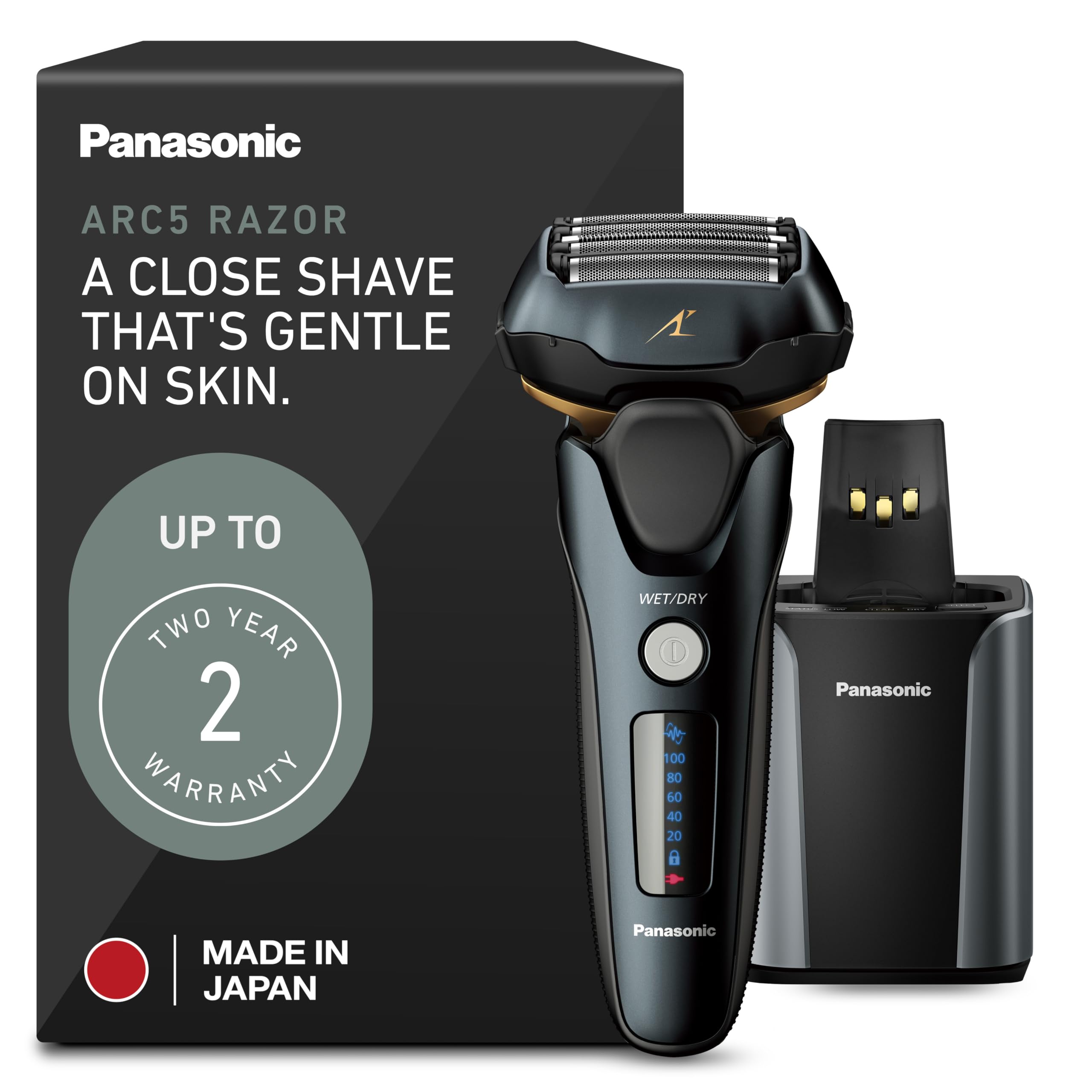 PanasonicElectric Razor for Men, Electric Shaver, ARC5 with Premium Automatic Cleaning and Charging Station, Wet Dry Shaver Men, Cordless Razor, with Pop-Up Trimmer ES-LV97-K, Black
